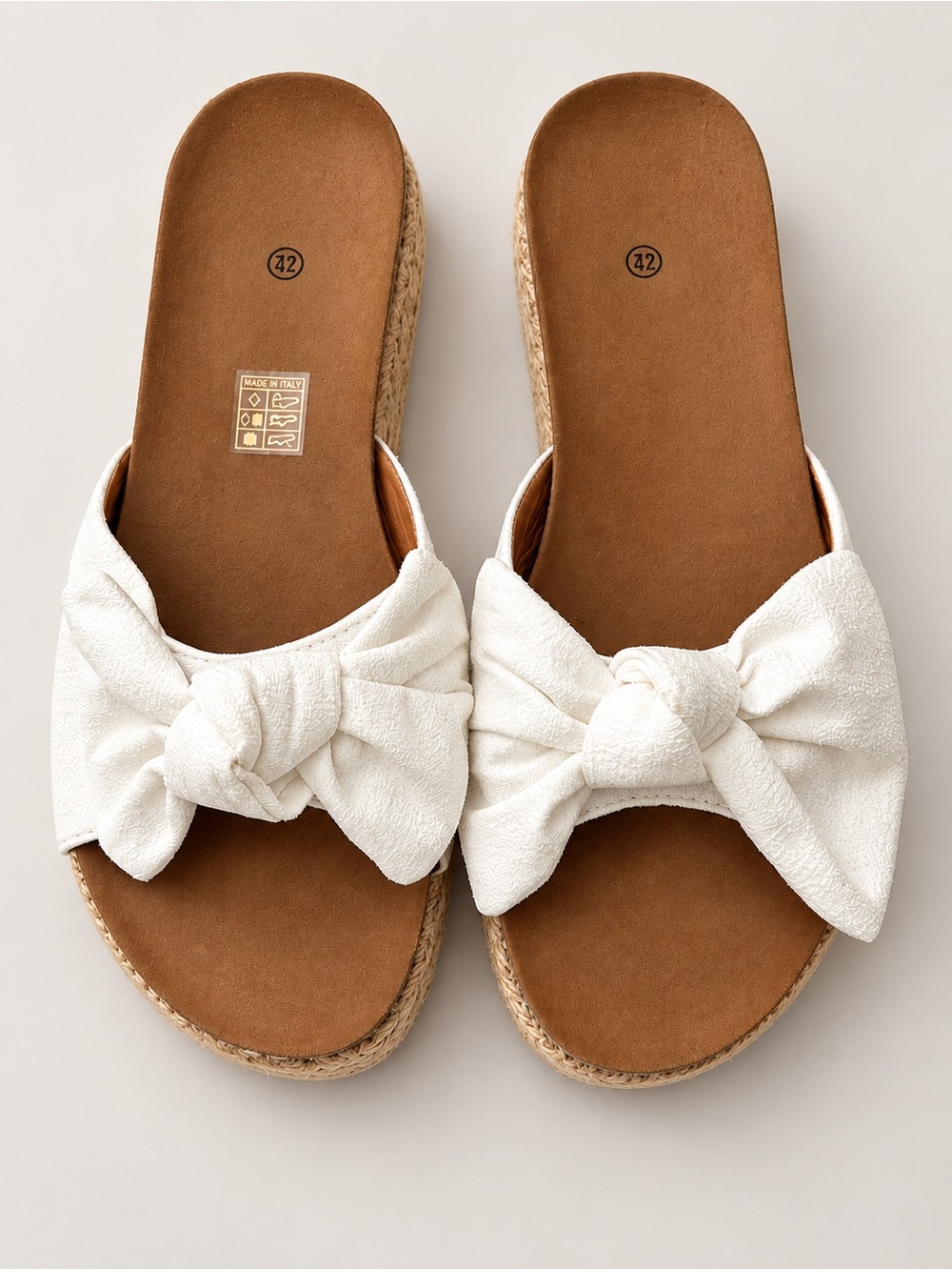 New White Bow Espadrille Platform Slide Sandals Size 42 US 11